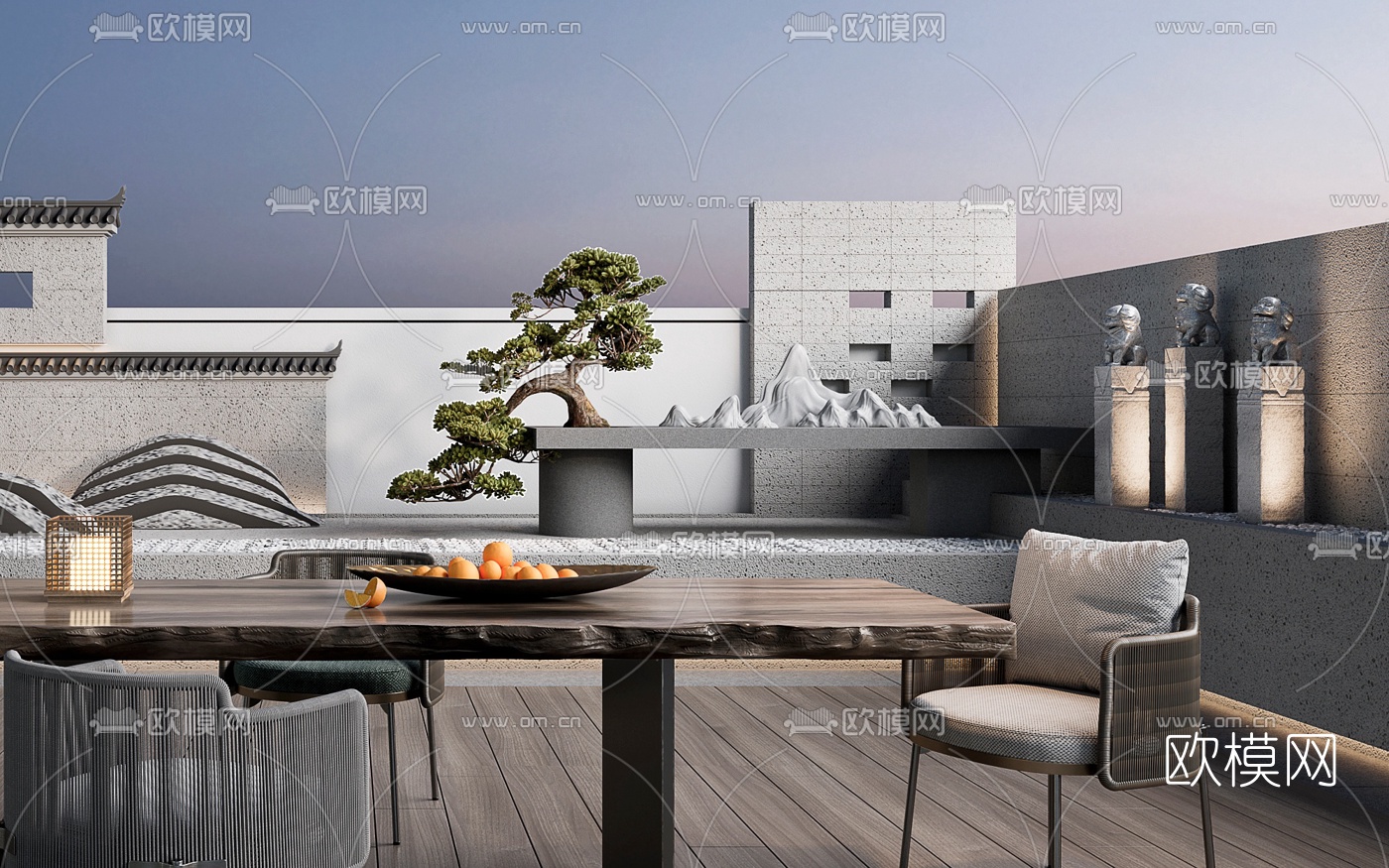 新中式别墅庭院3d模型下载（渲染图3）