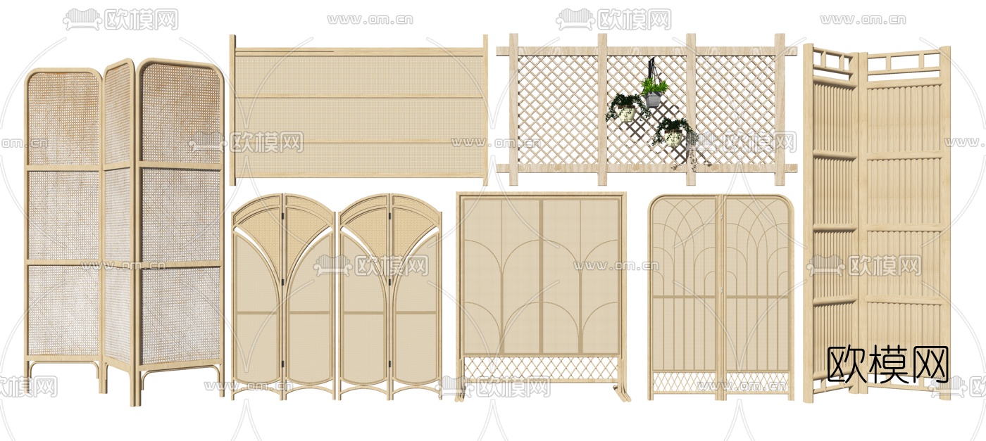 新中式竹编屏风隔断su模型下载