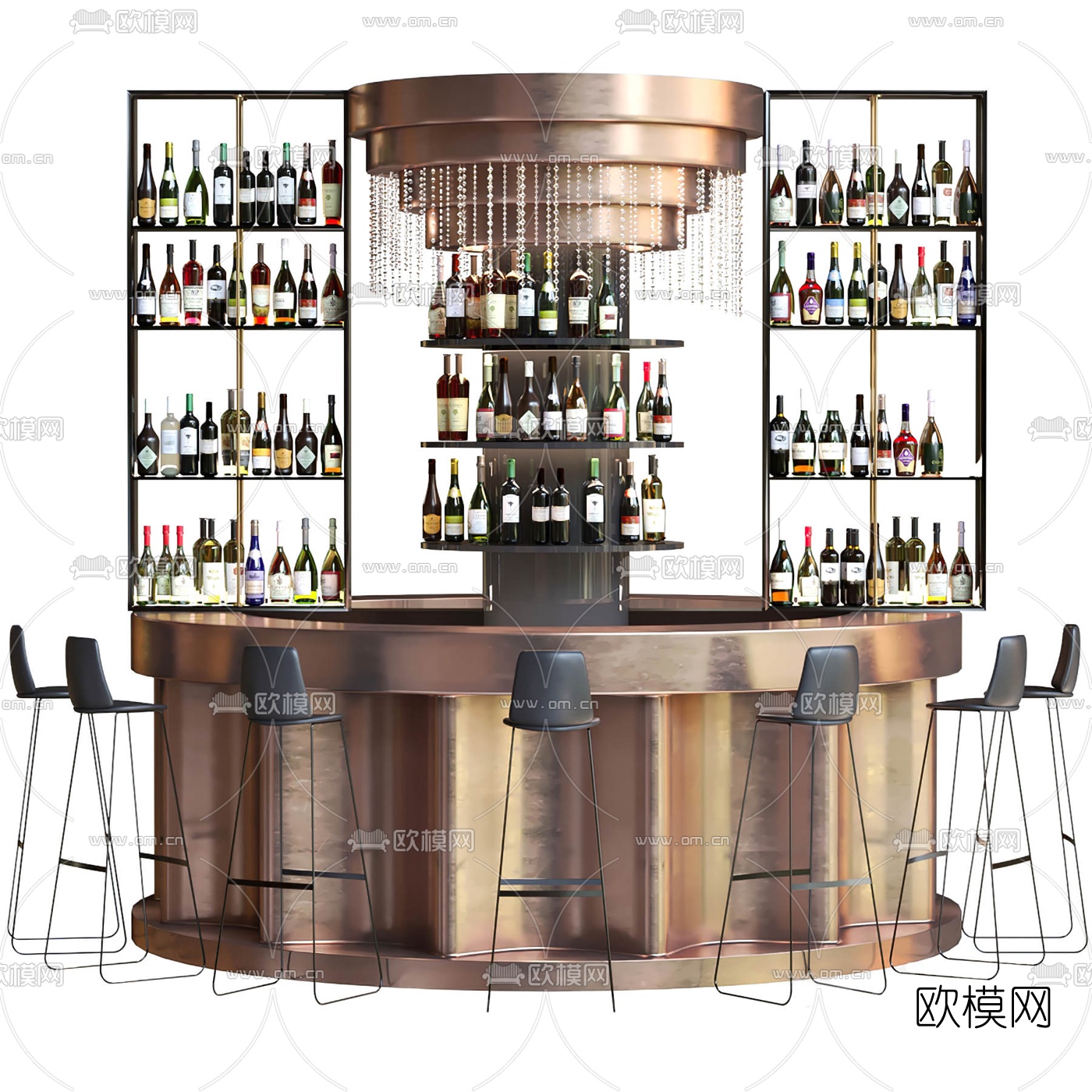 现代轻奢酒吧吧台吧台椅3d模型