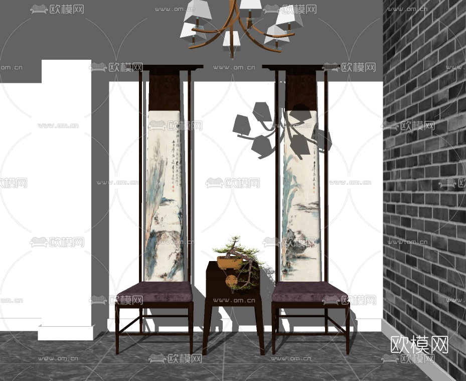 新中式实木休闲椅su模型