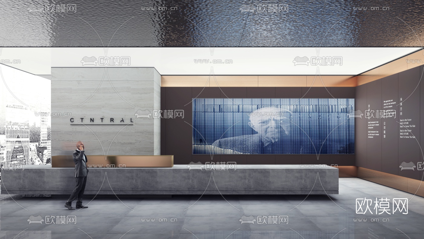 现代公司前台大厅3d模型