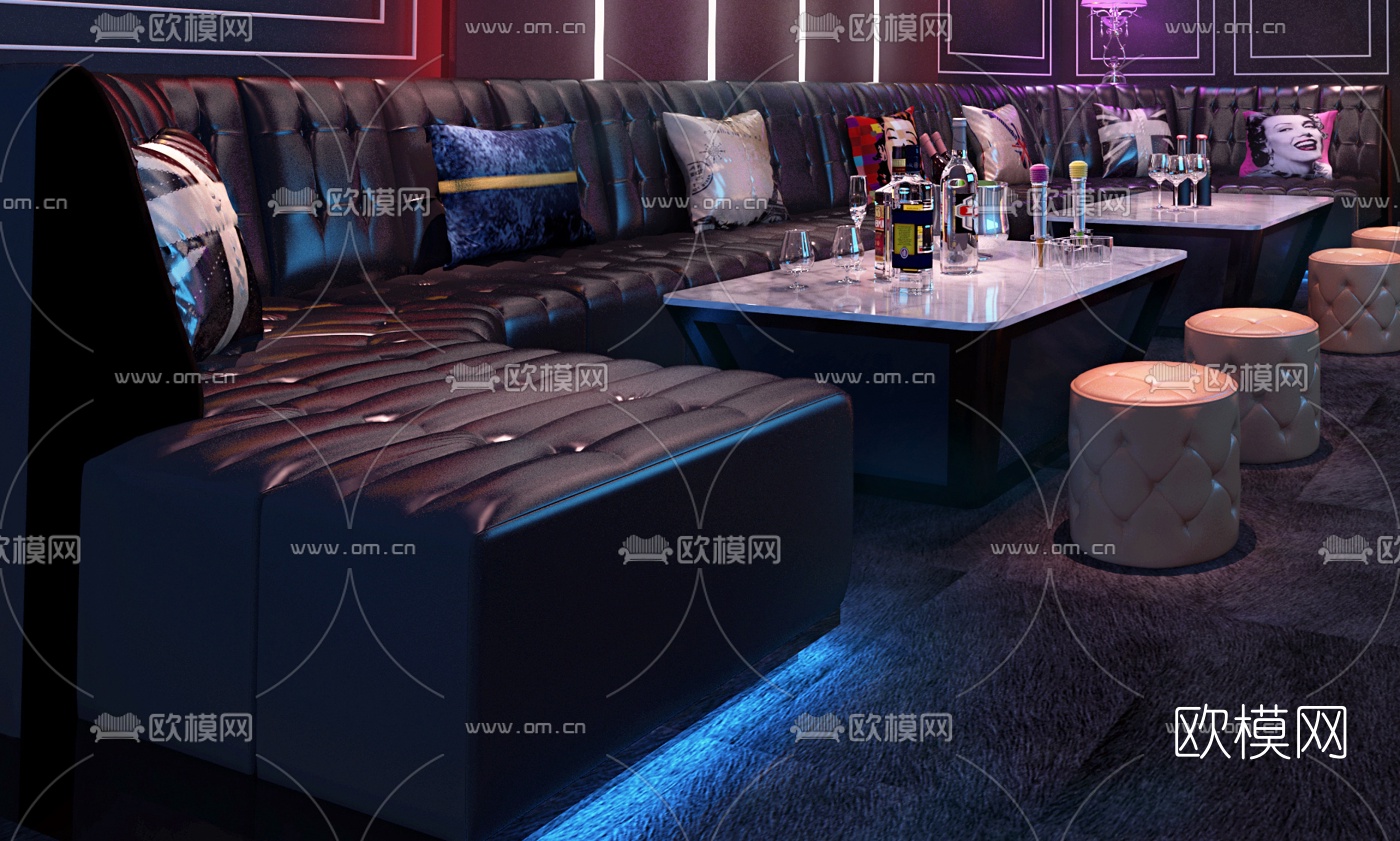 简欧霓虹KTV包房3d模型下载（渲染图3）