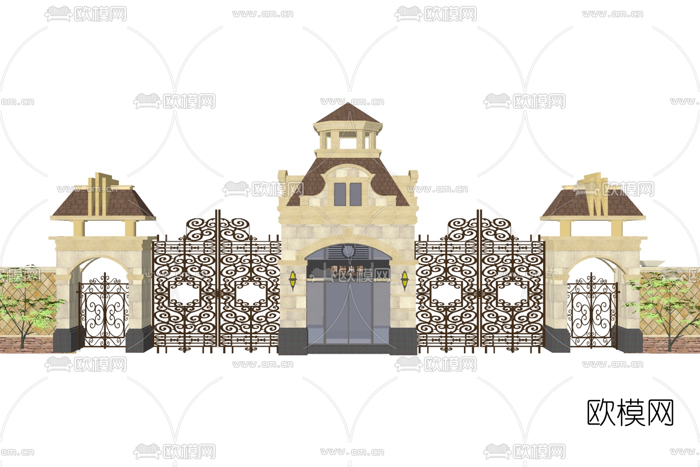 欧式小区大门su模型下载