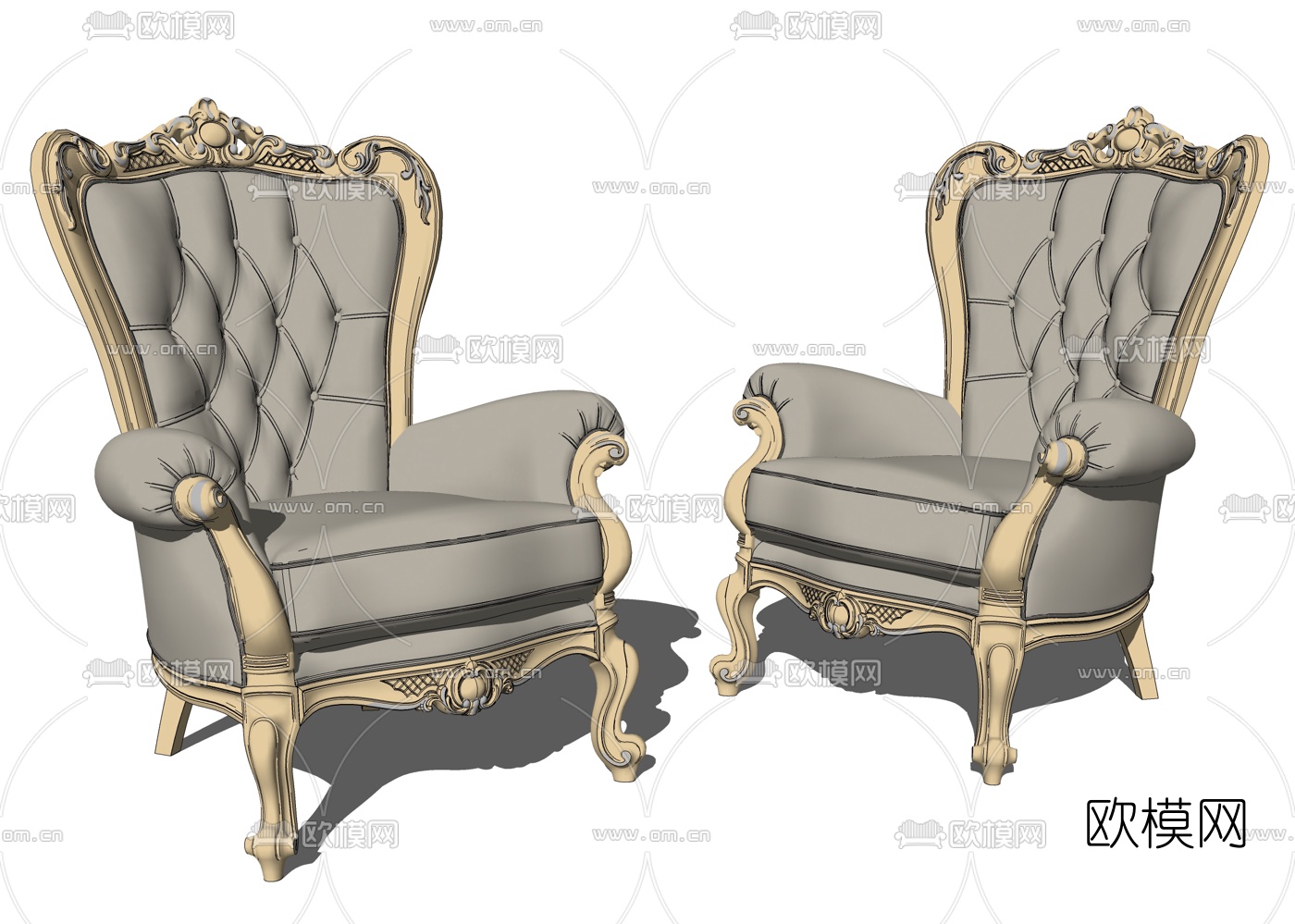 欧式皮革休闲椅su模型下载（渲染图2）