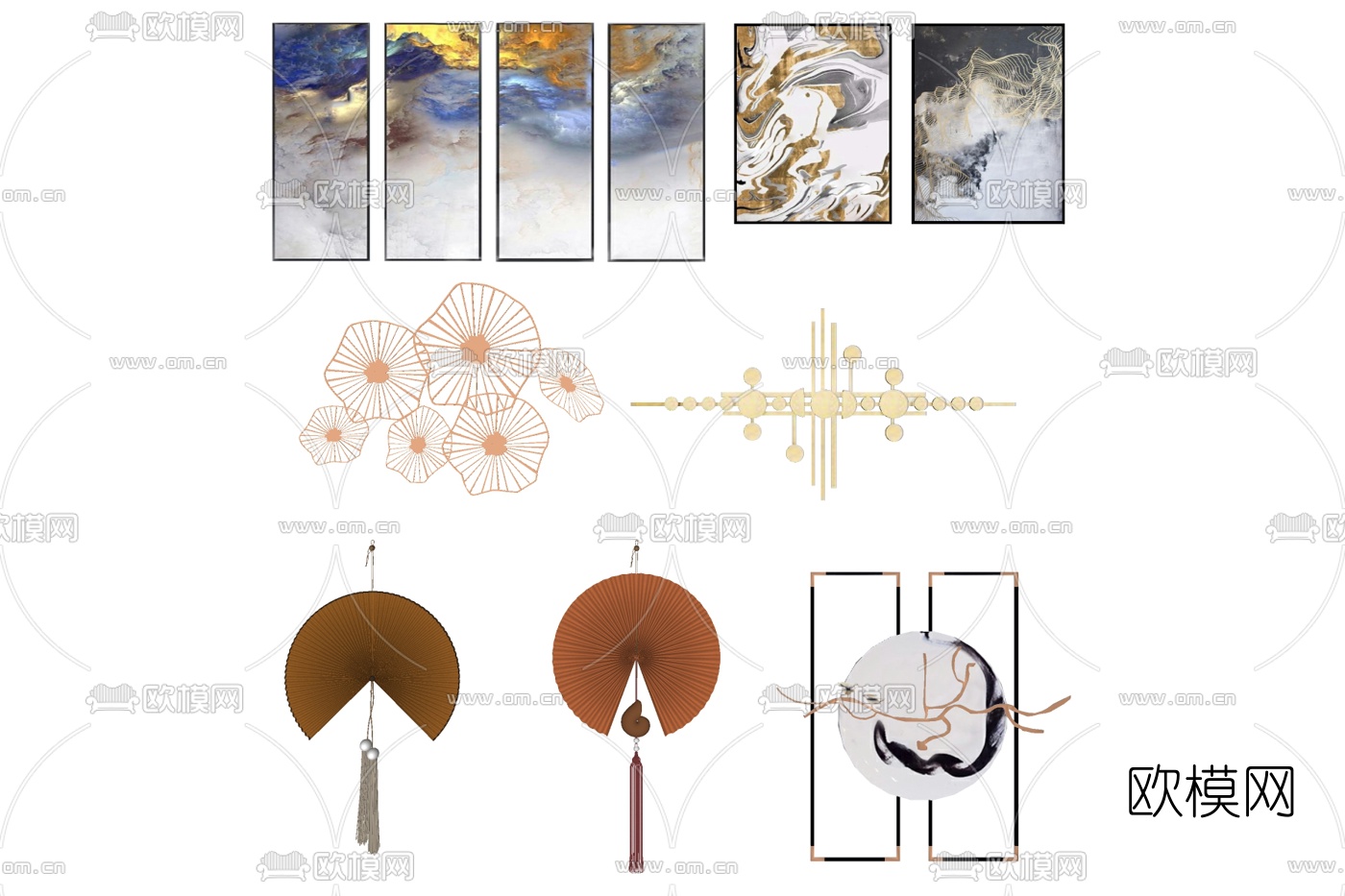 新中式墙饰挂件su模型下载