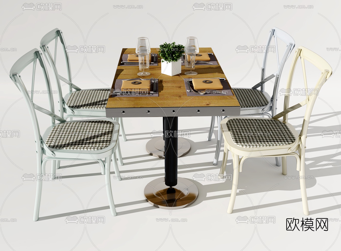 工业风方形餐桌椅3d模型下载