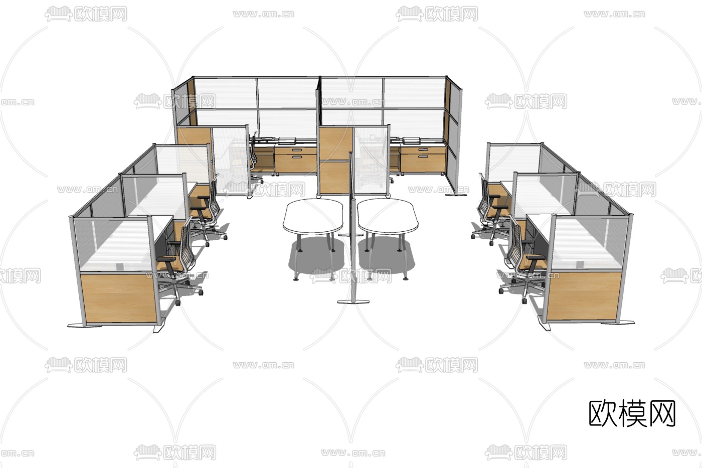 现代卡座办公桌免费su模型下载