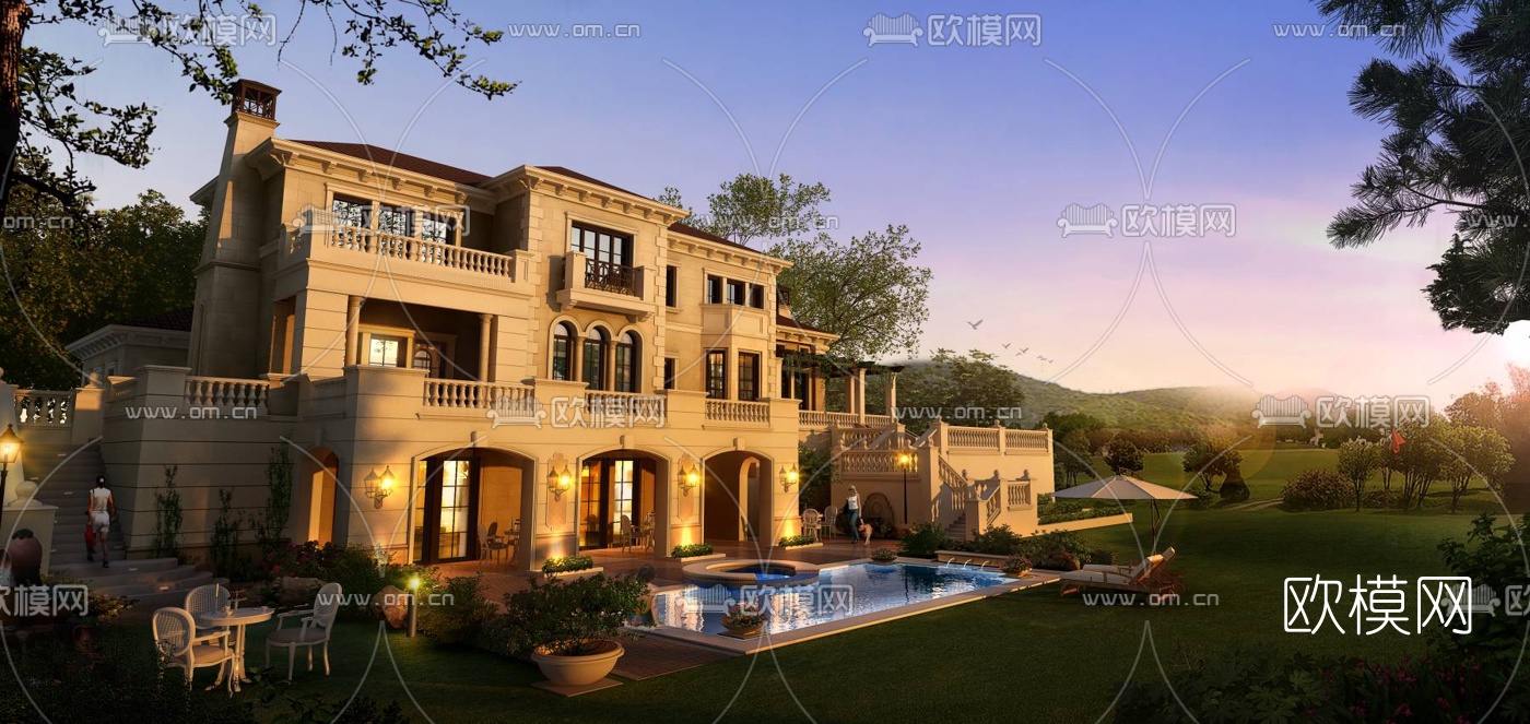欧式独栋别墅外观3d模型下载
