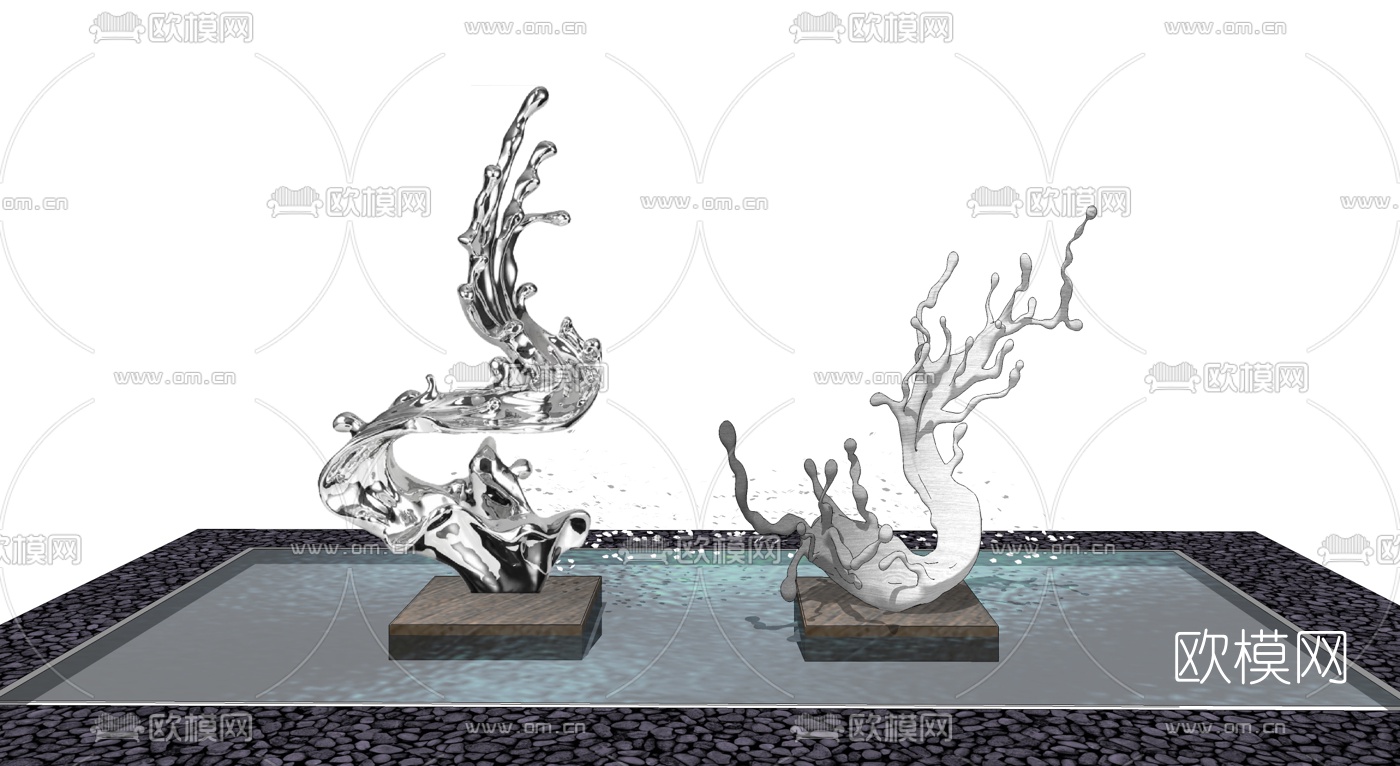 现代流水水滴抽象雕塑小品su模型