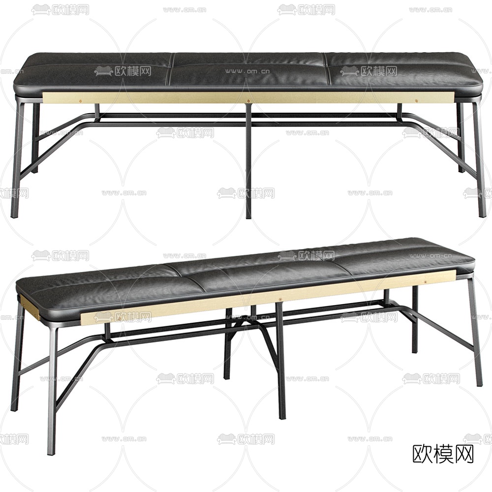 现代皮革脚踏床尾凳3d模型下载（渲染图3）