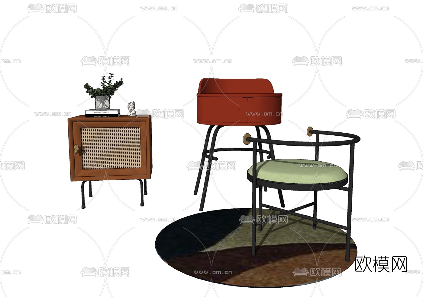 现代床头柜su模型下载