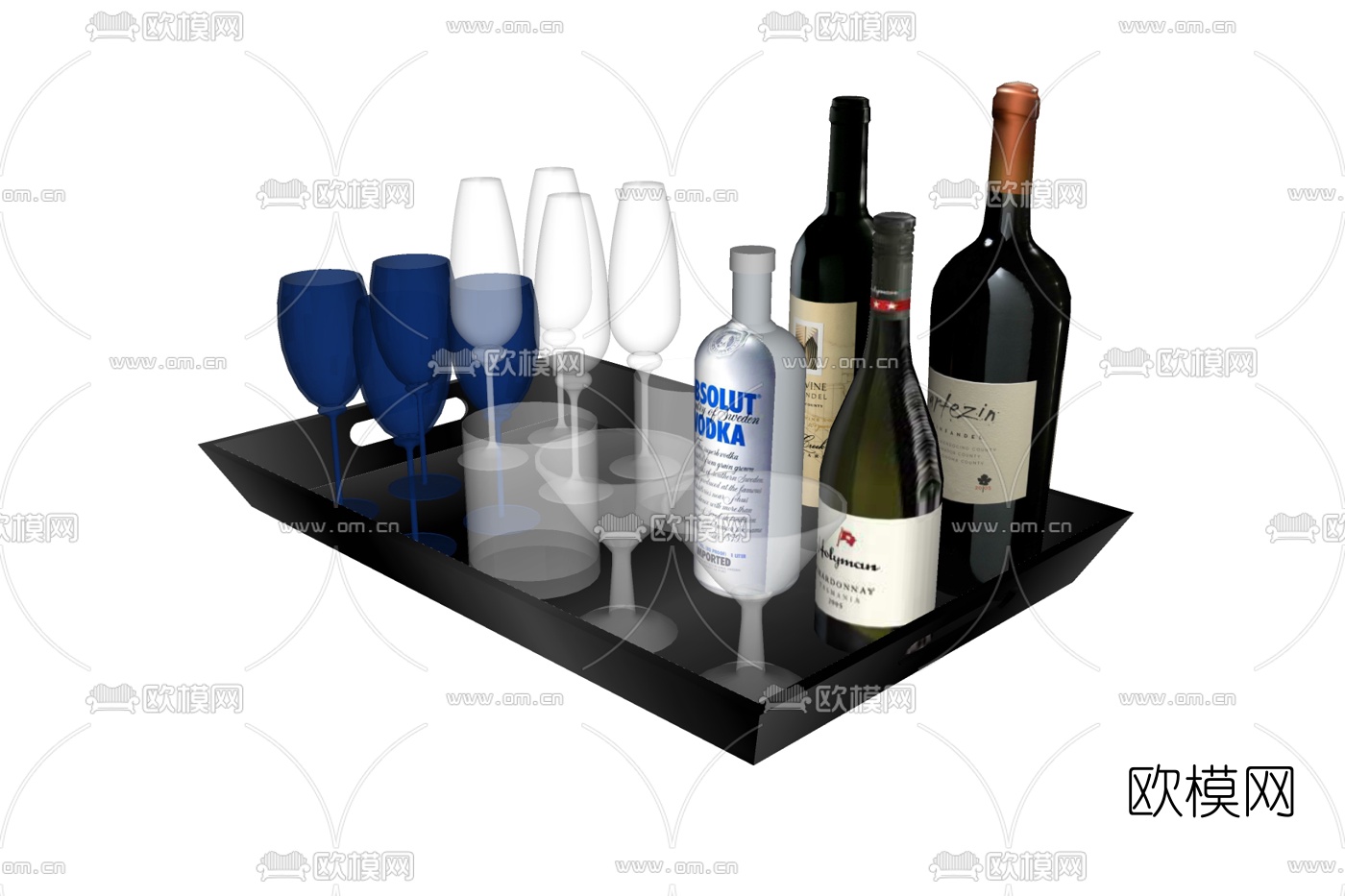 现代酒杯酒水su模型