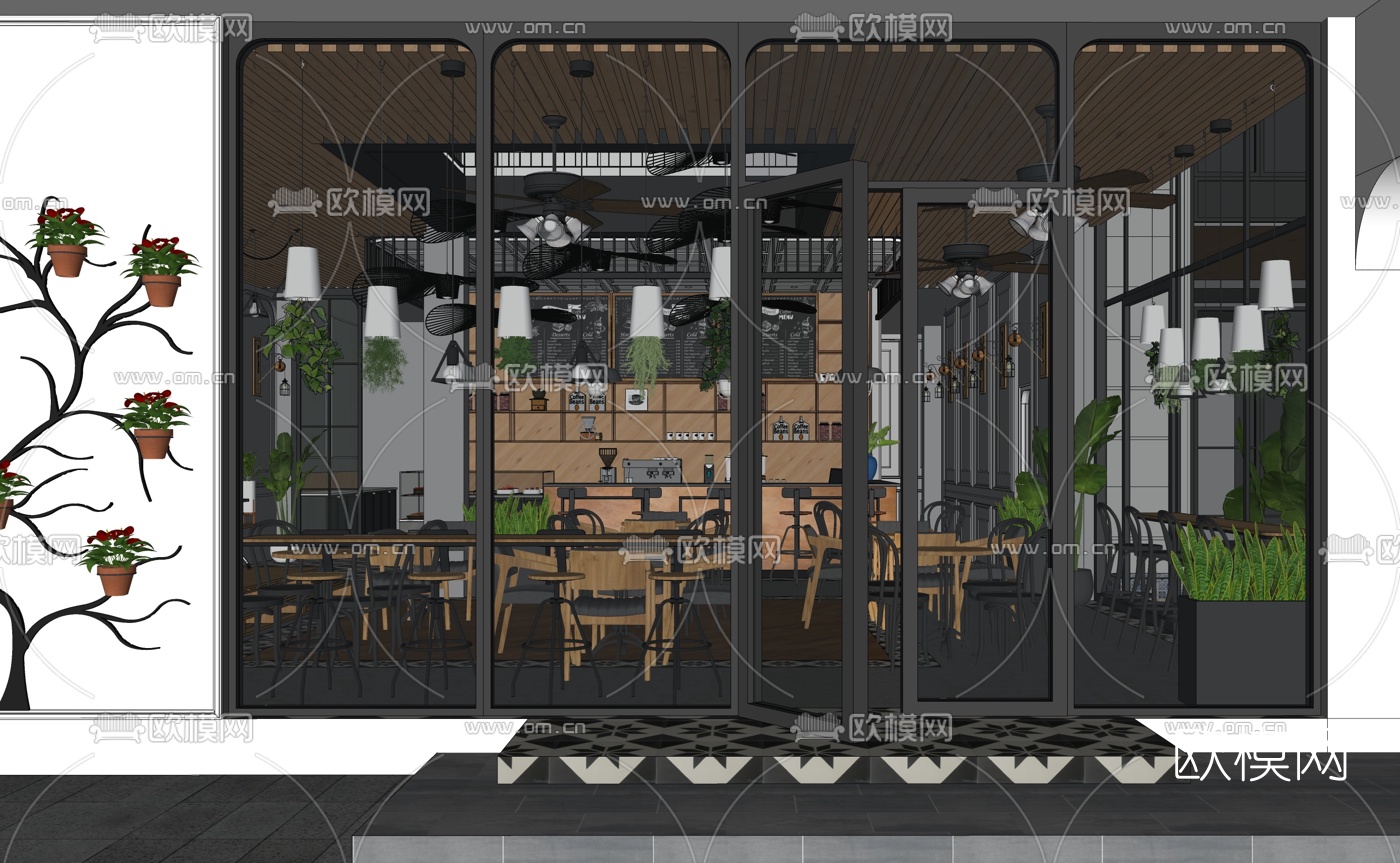 工业风咖啡厅su模型下载（渲染图9）