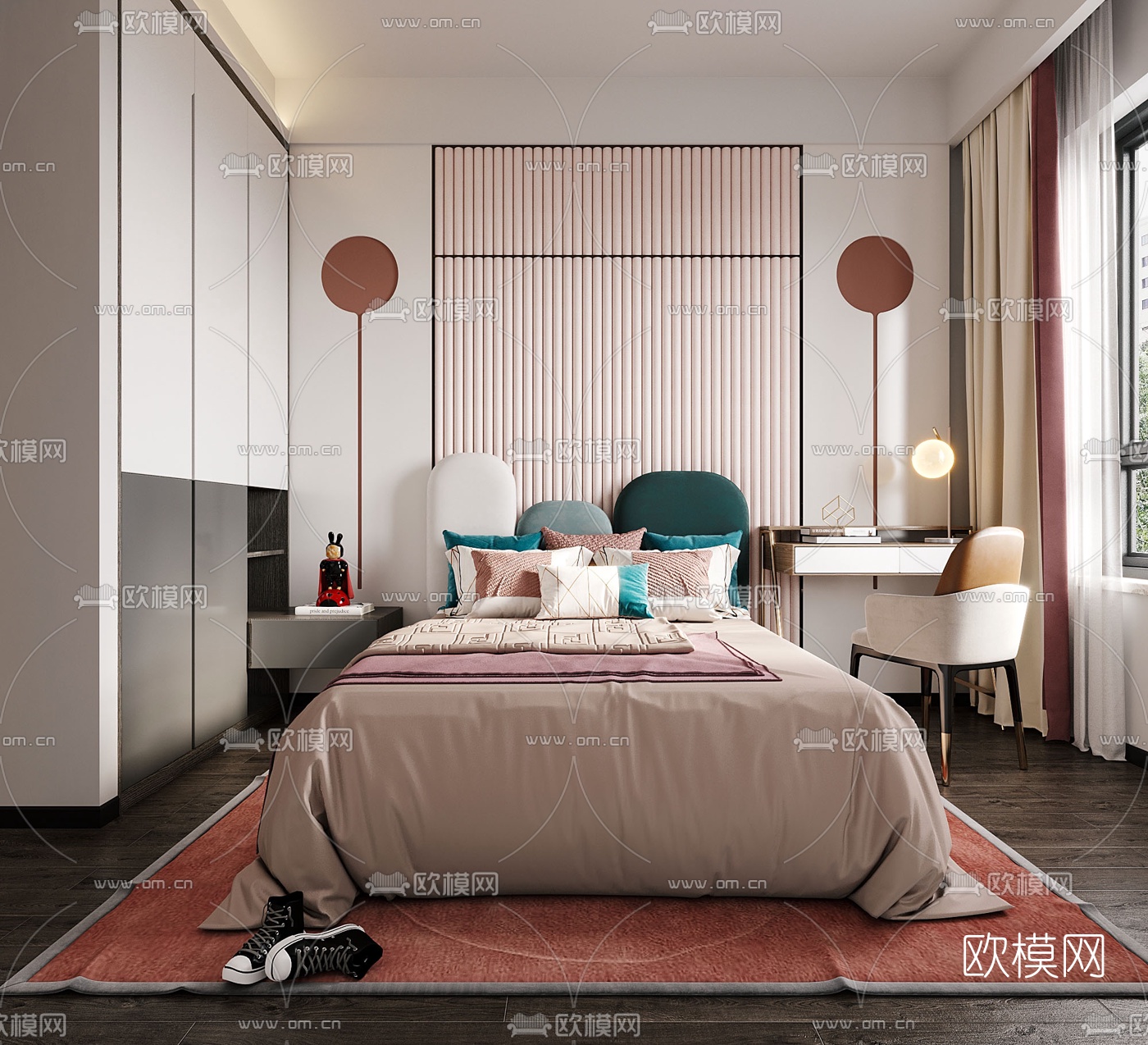 北欧简约卧室3d模型下载