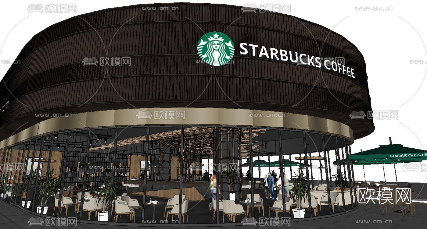 现代星巴克咖啡厅su模型下载（渲染图1）