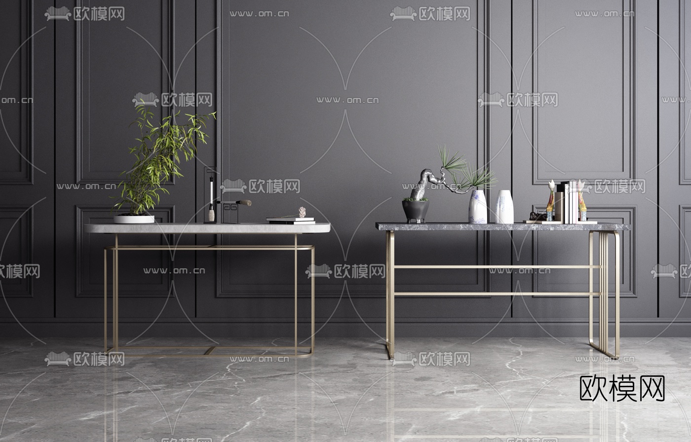 新中式金属端景台3d模型下载