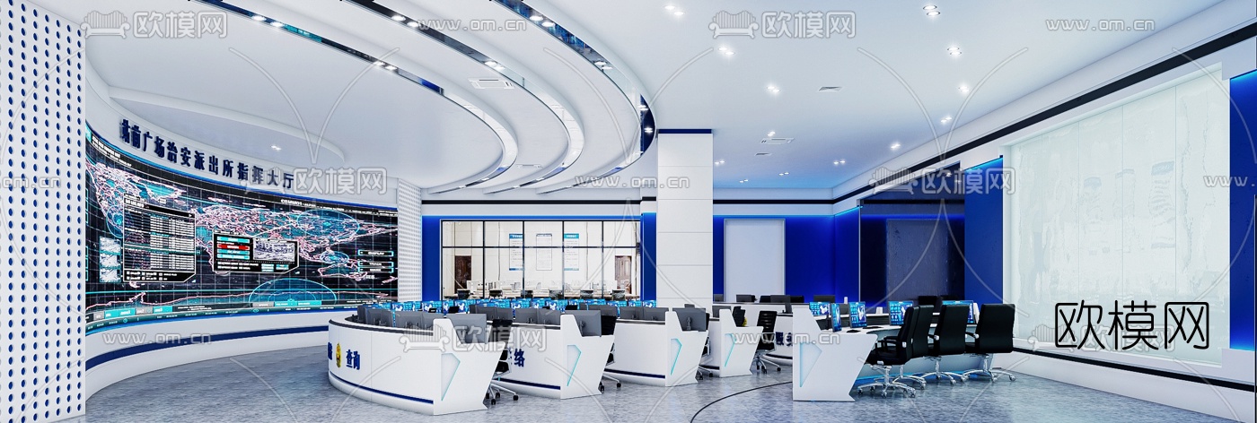 现代公安局指挥大厅3d模型下载（渲染图2）