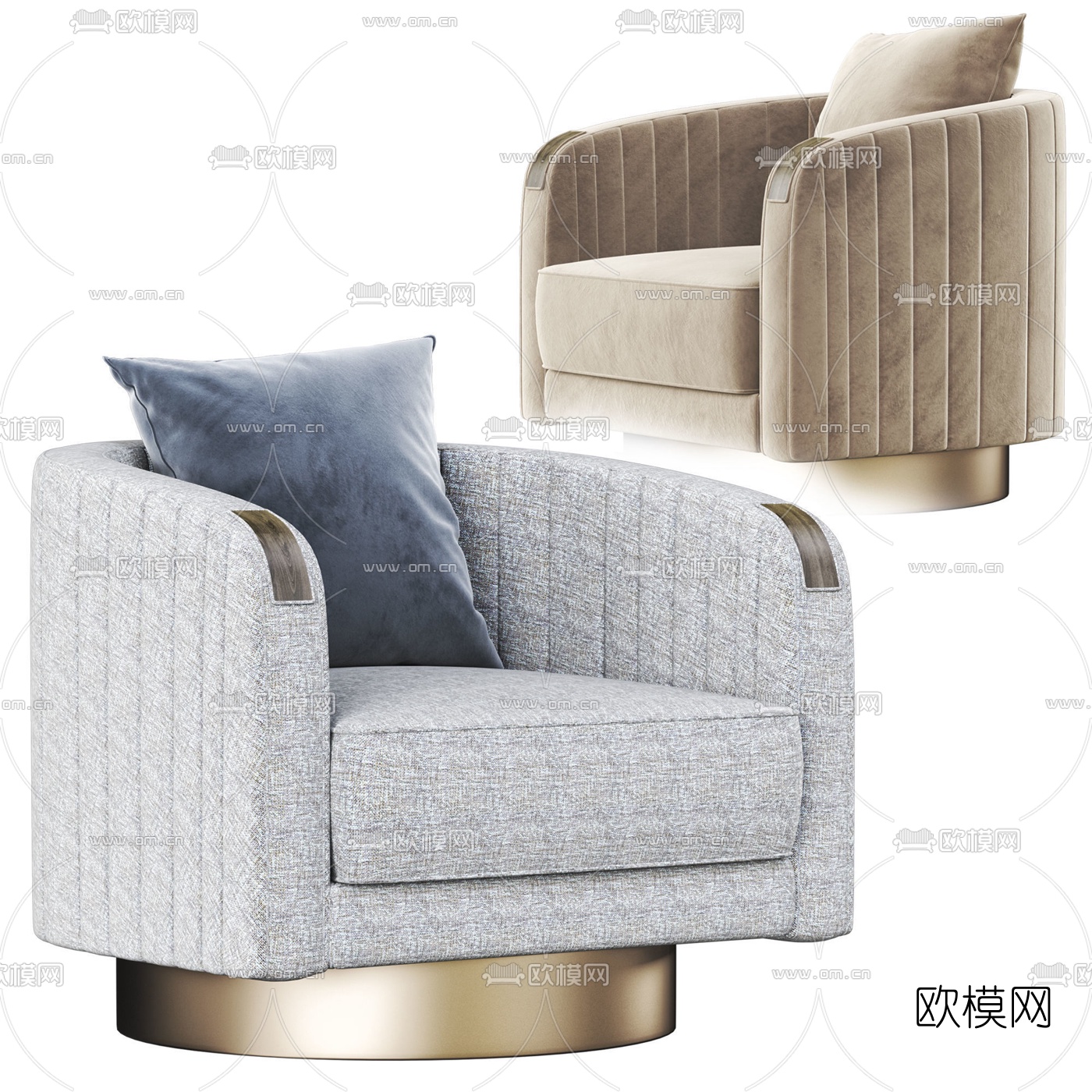 现代绒布单人沙发3d模型