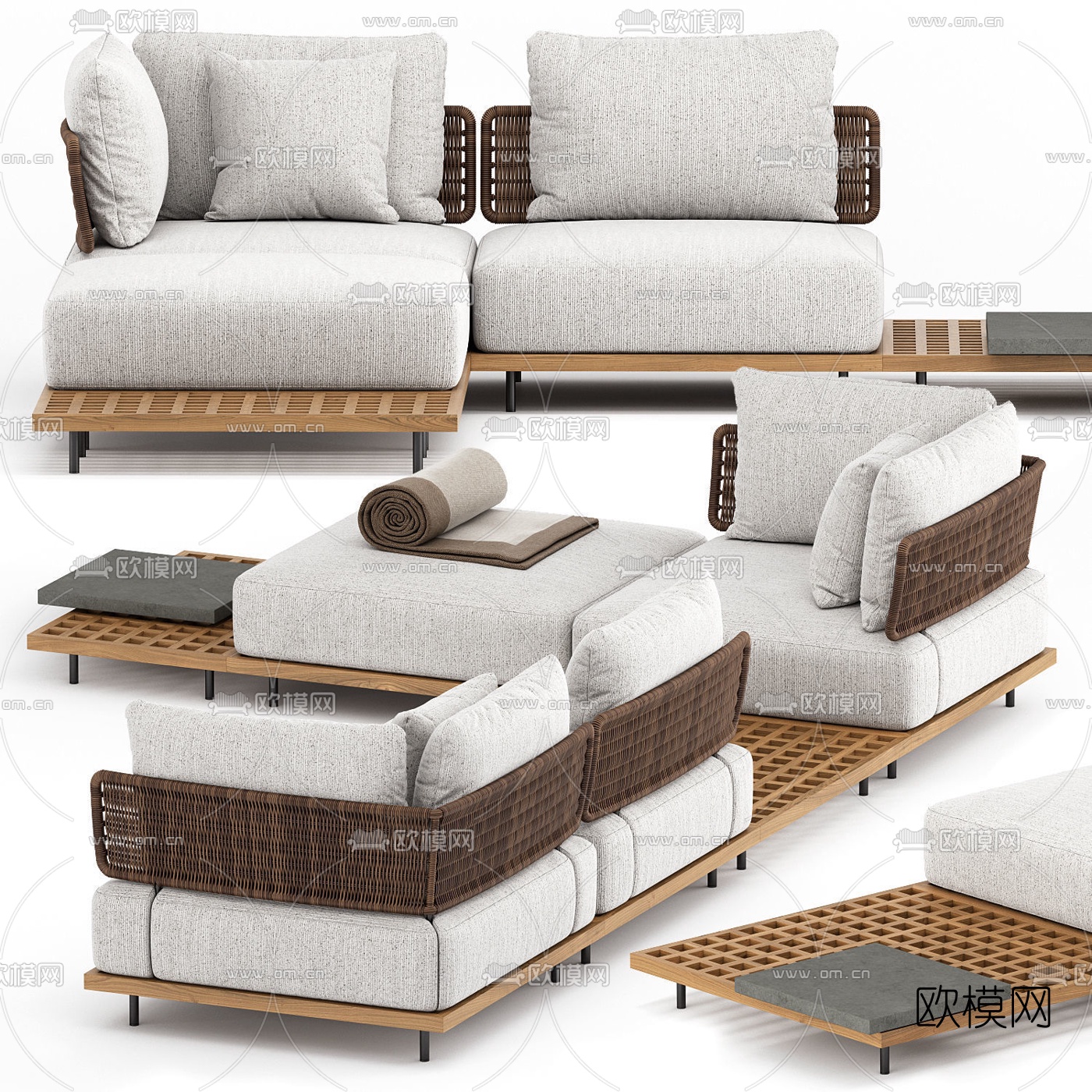 现代藤编户外沙发3d模型下载（渲染图1）
