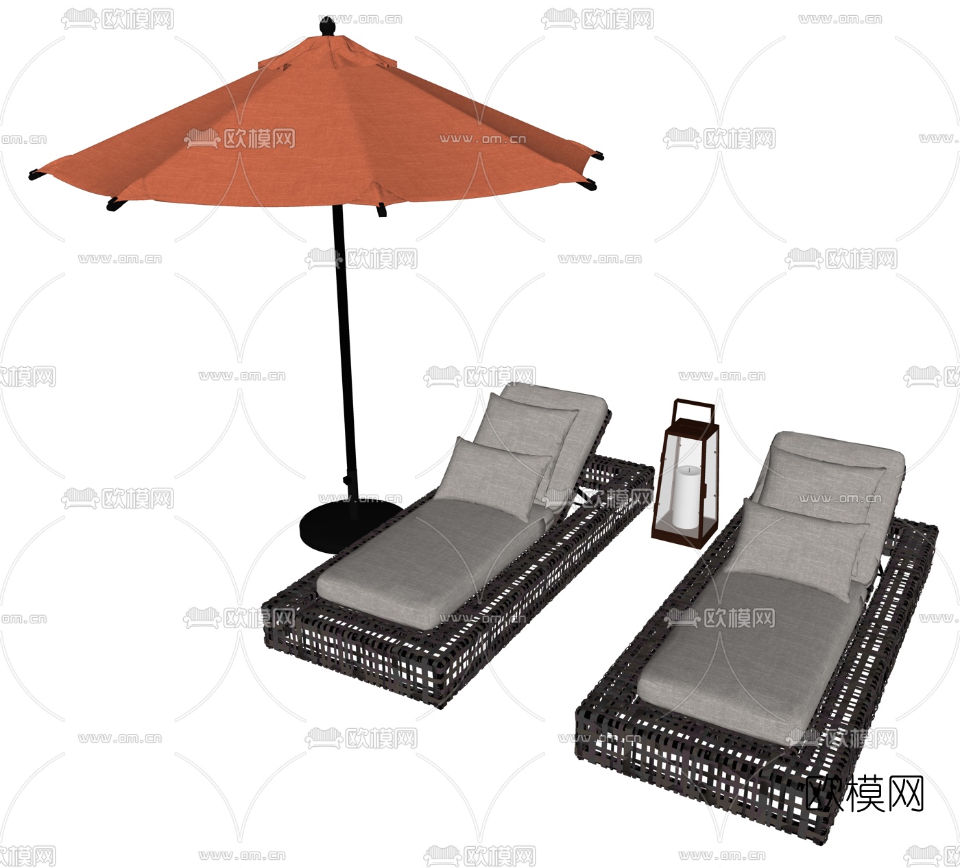 现代藤编户外躺椅su模型下载