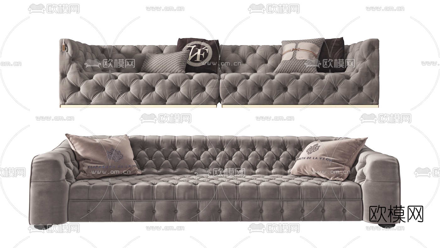 简欧绒布多人沙发3d模型下载