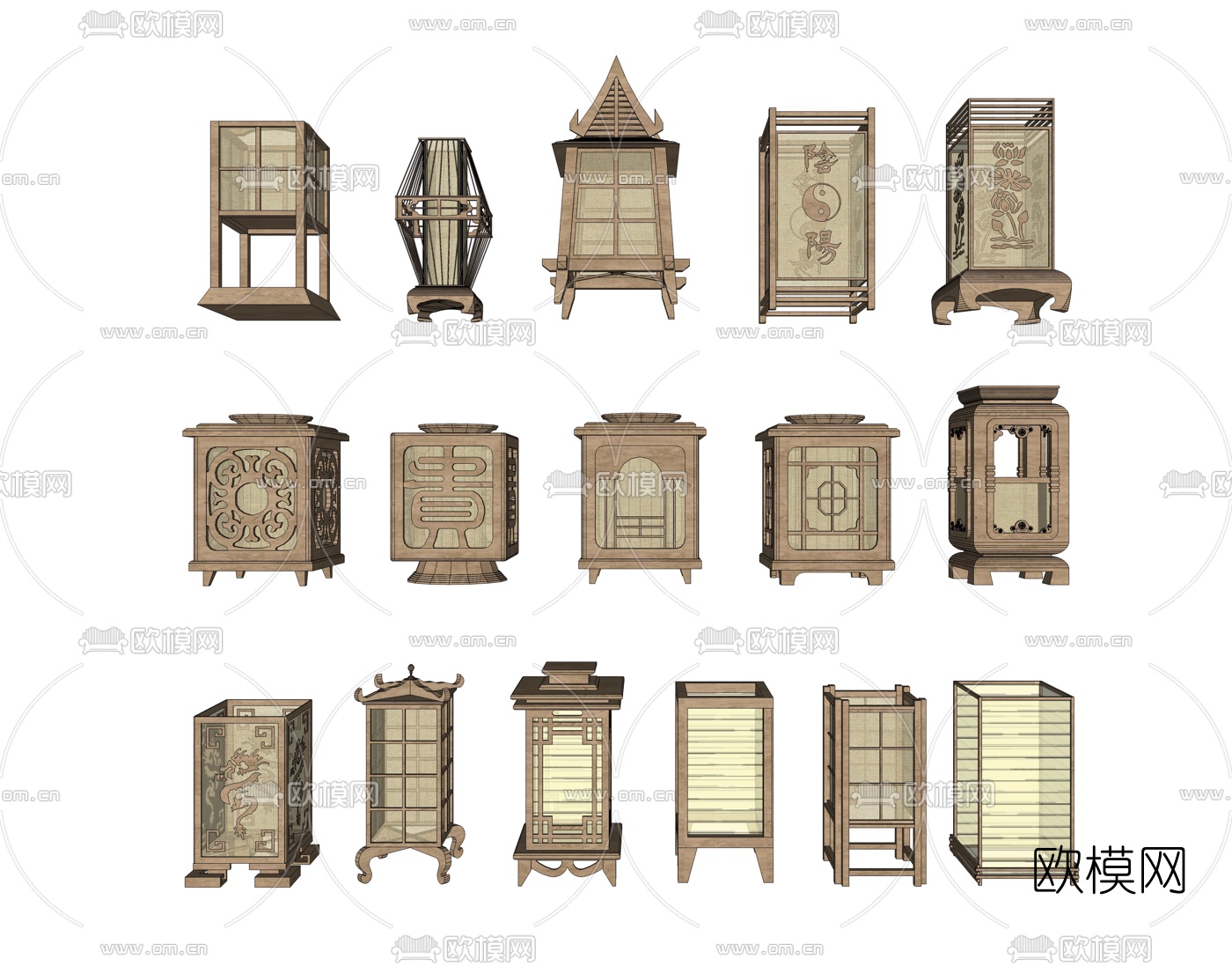 新中式草坪灯庭院灯su模型下载（渲染图2）
