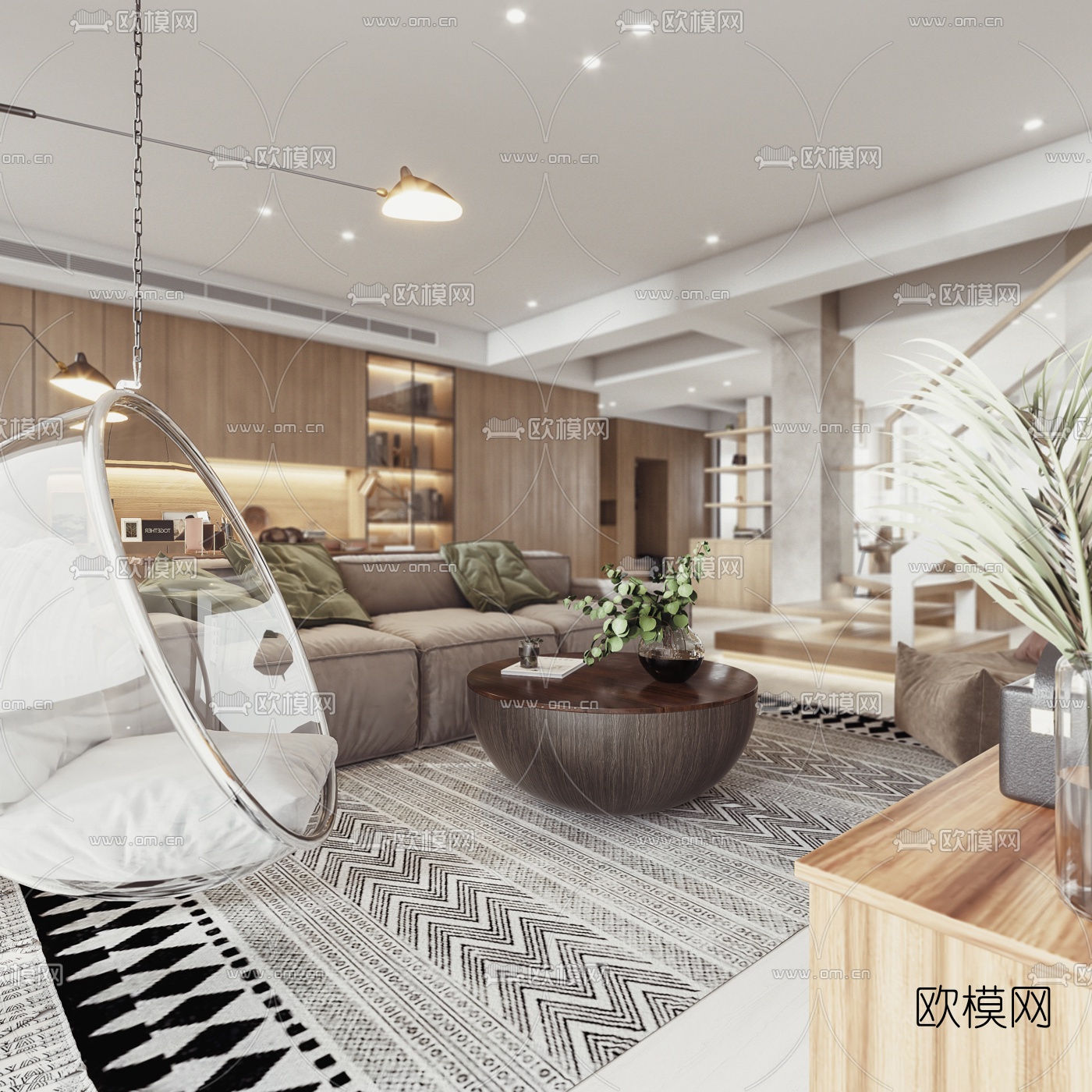 北欧复式客厅厨房3d模型