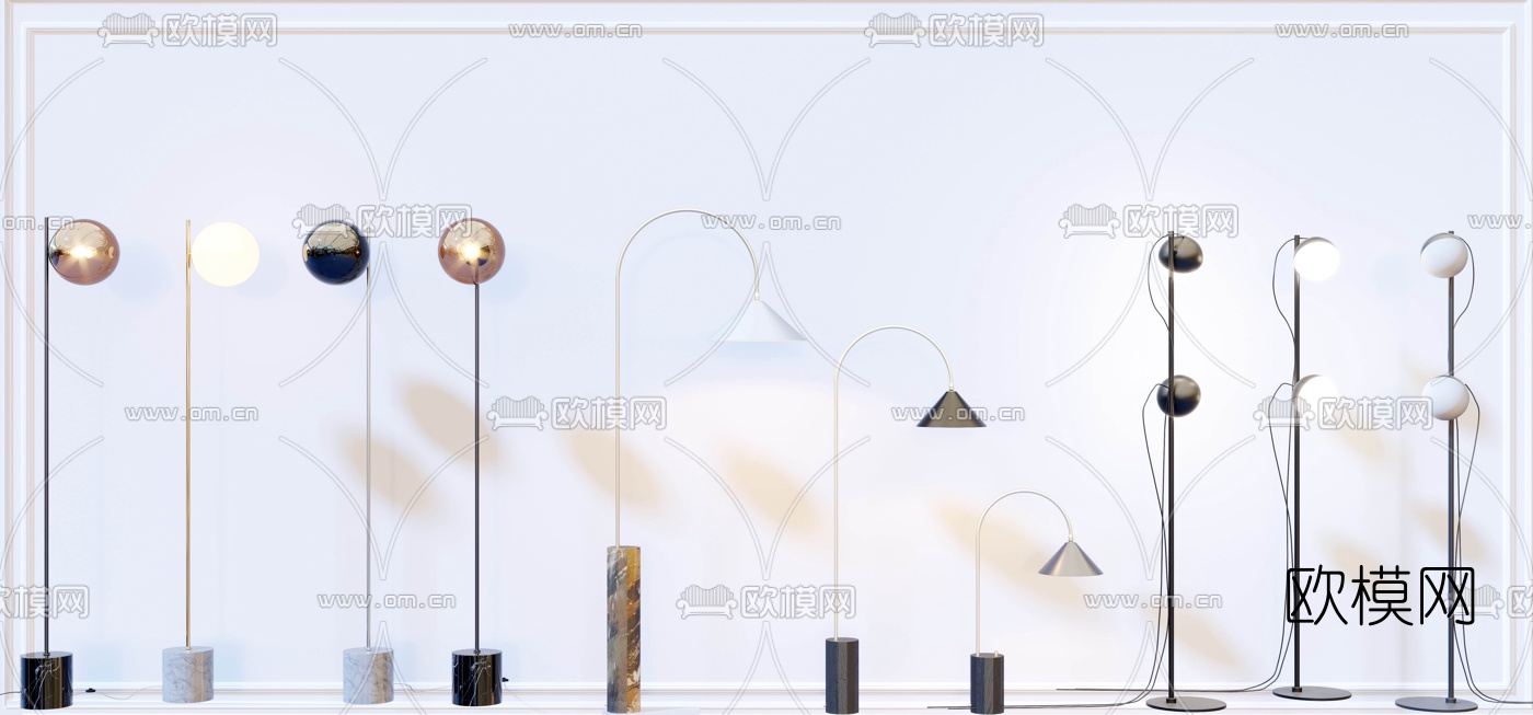 现代金属落地灯3d模型下载（渲染图1）
