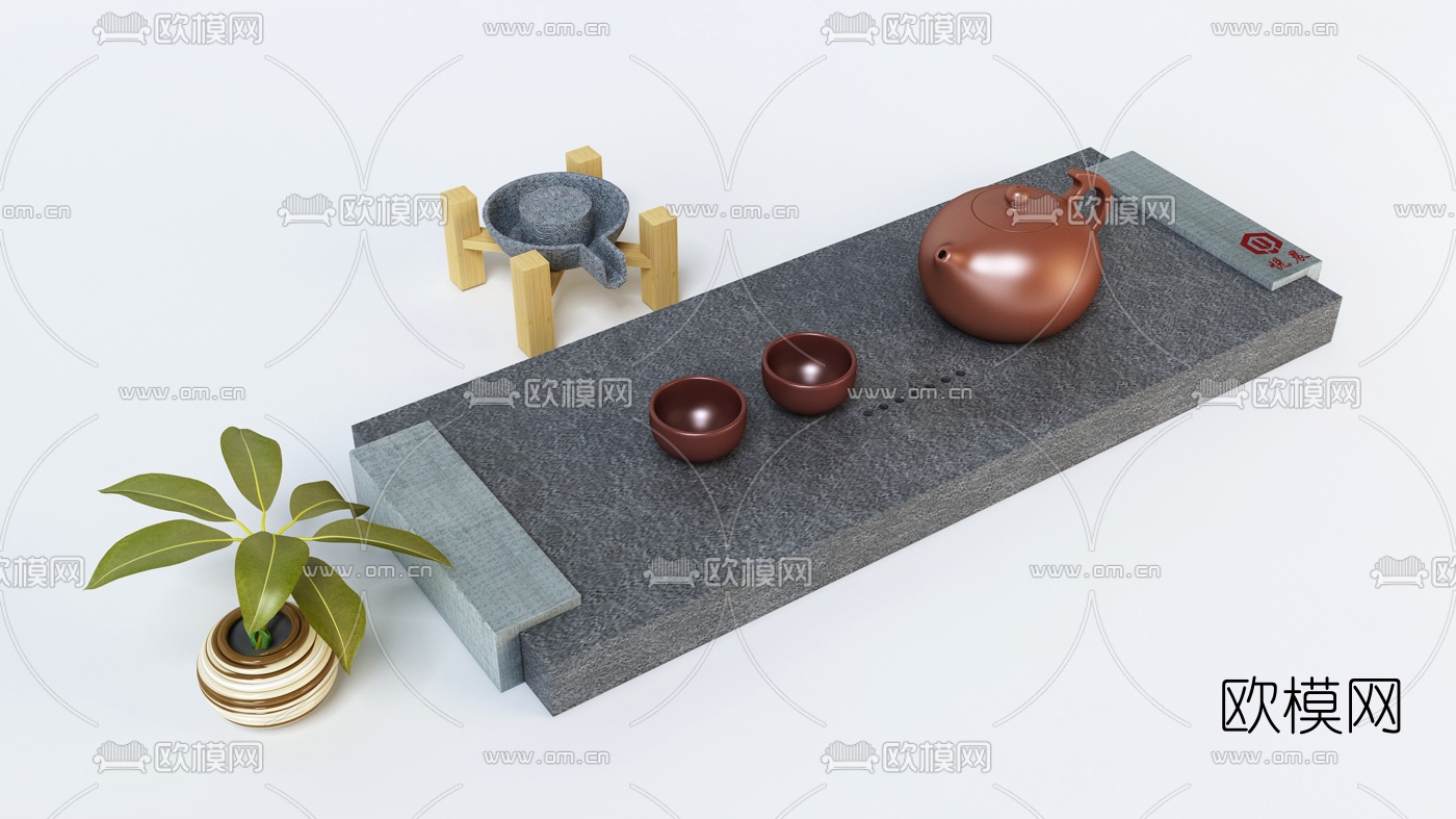 新中式茶具茶盘3d模型下载