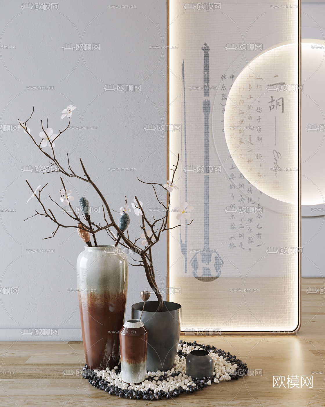 新中式陶瓷花瓶插花3d模型下载