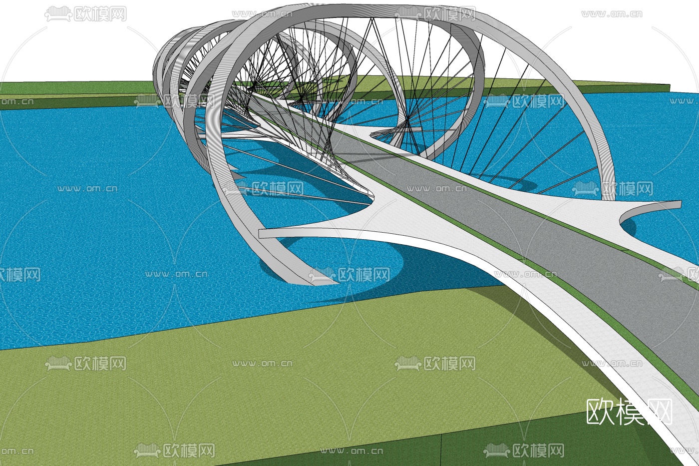 现代跨河大桥免费su模型下载