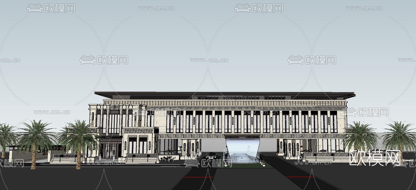 新古典售楼处建筑外观su模型下载（渲染图1）