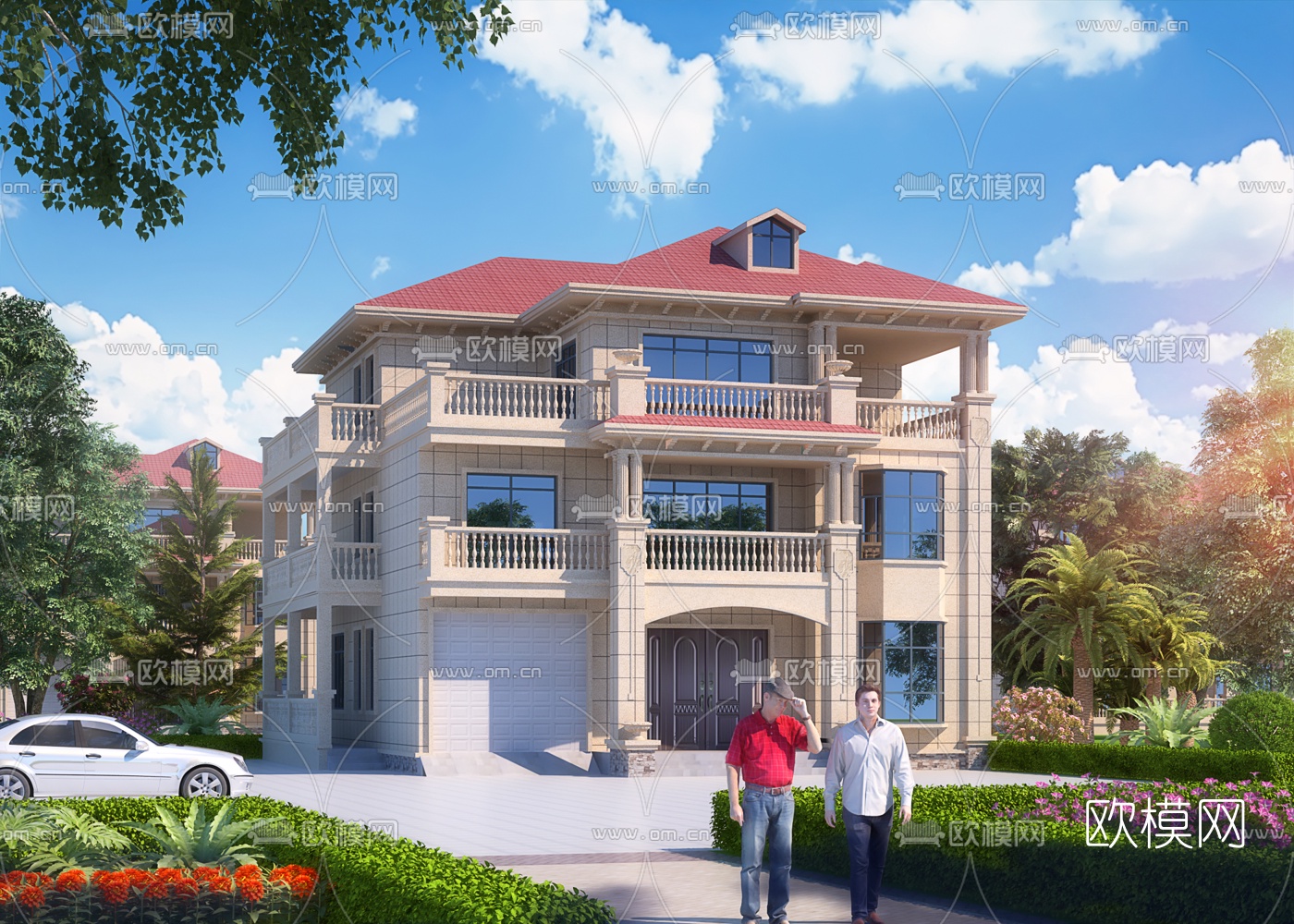 简欧独栋别墅外观3d模型下载