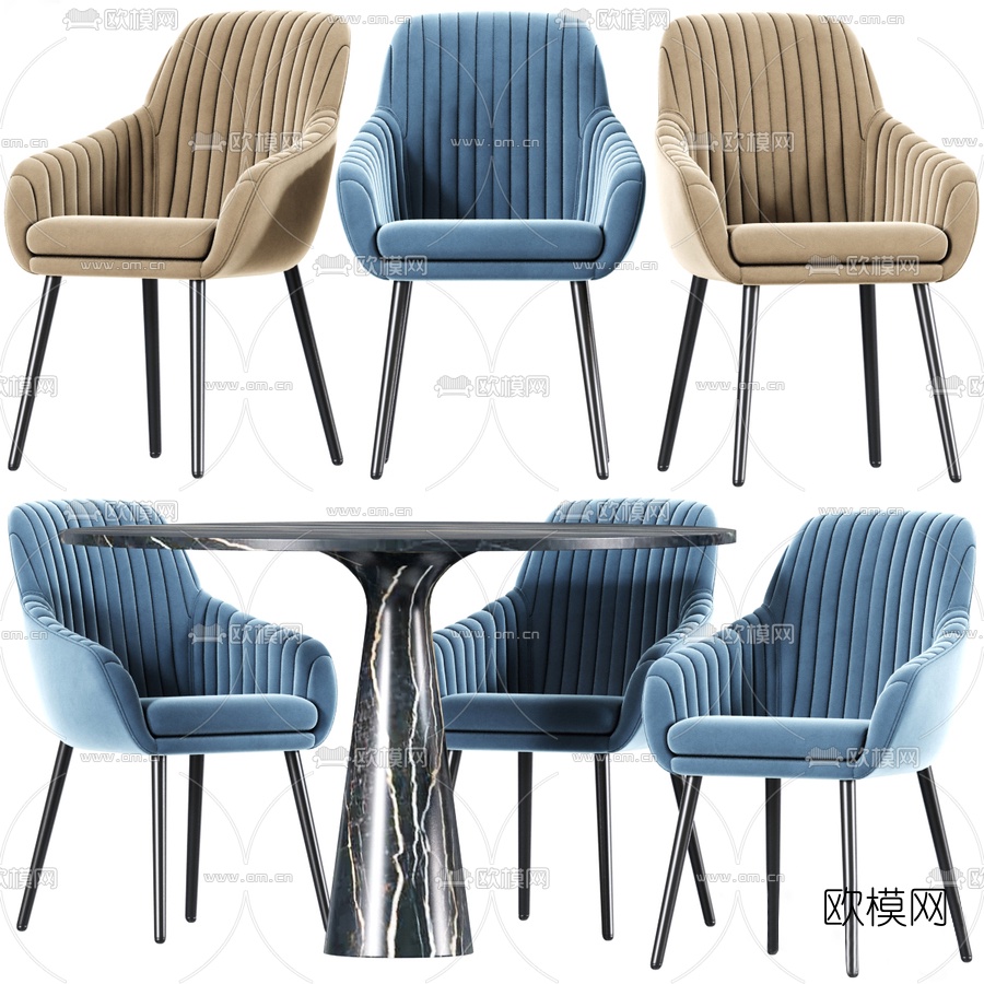 北欧圆形大理石休闲桌椅3d模型下载