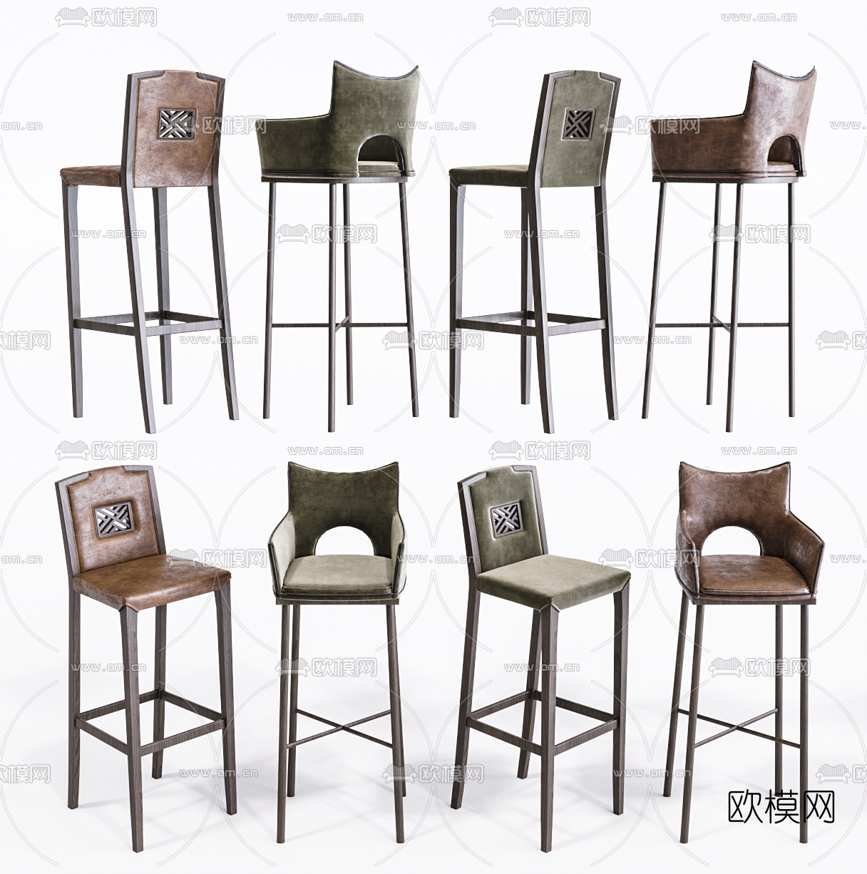 新中式布艺皮革吧椅3d模型下载