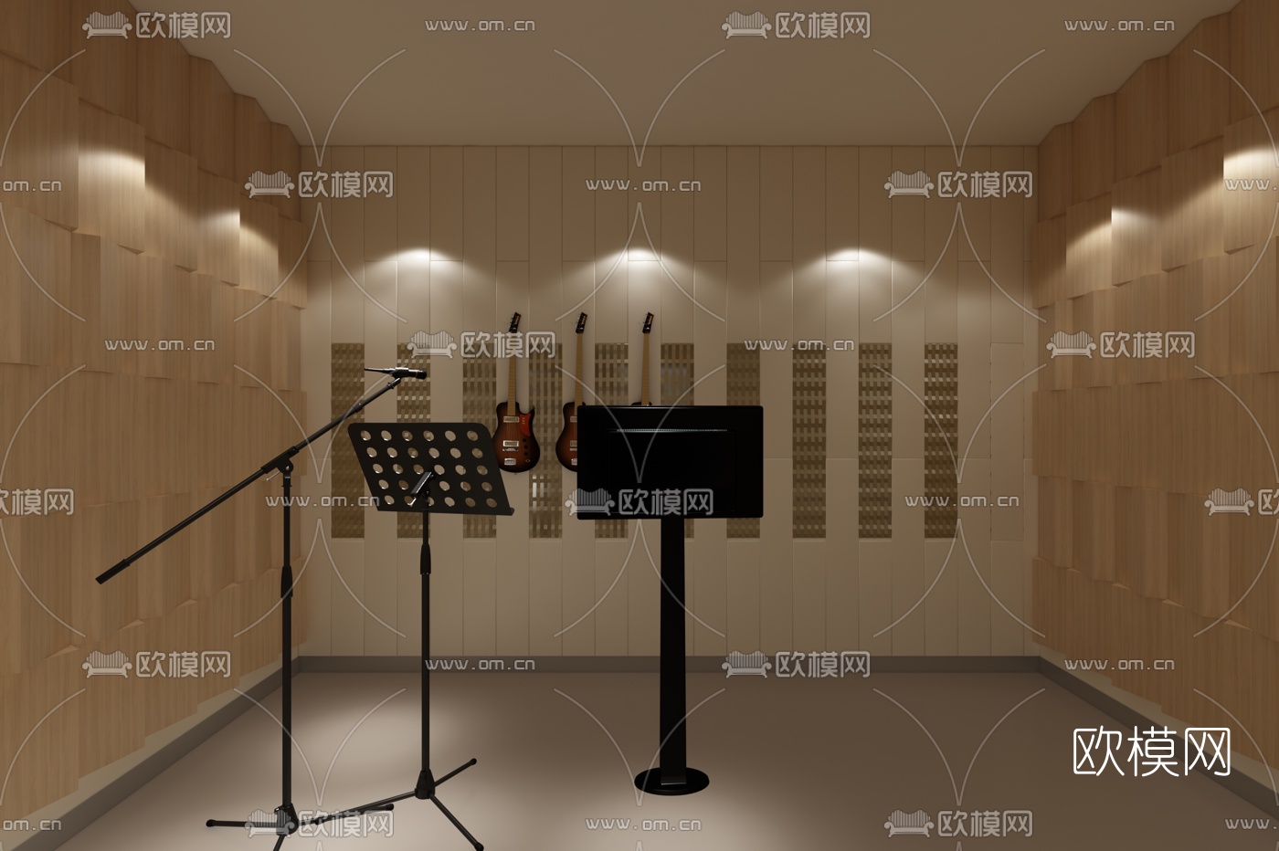 现代录音棚录音室免费3d模型下载（渲染图2）