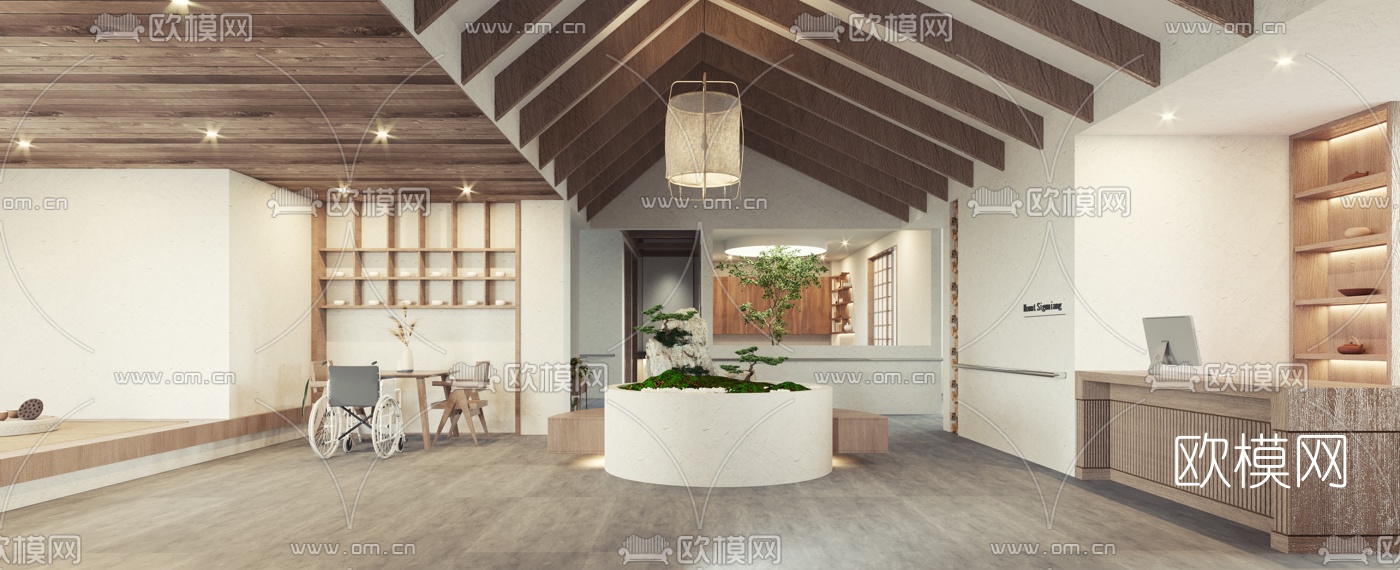 现代侘寂养老院前台3d模型下载（渲染图1）