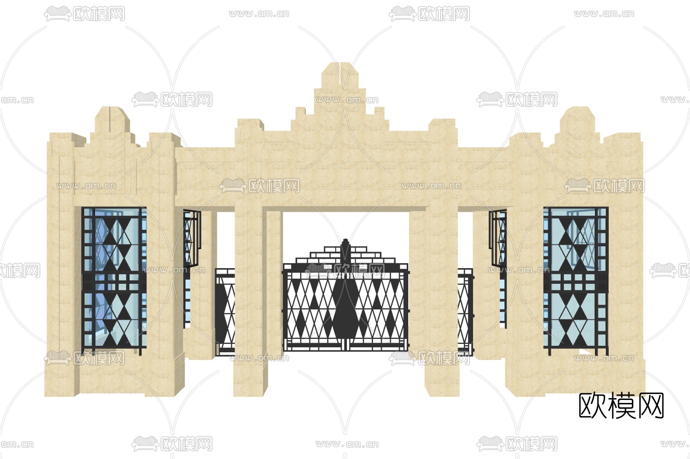新古典小区大门su模型下载