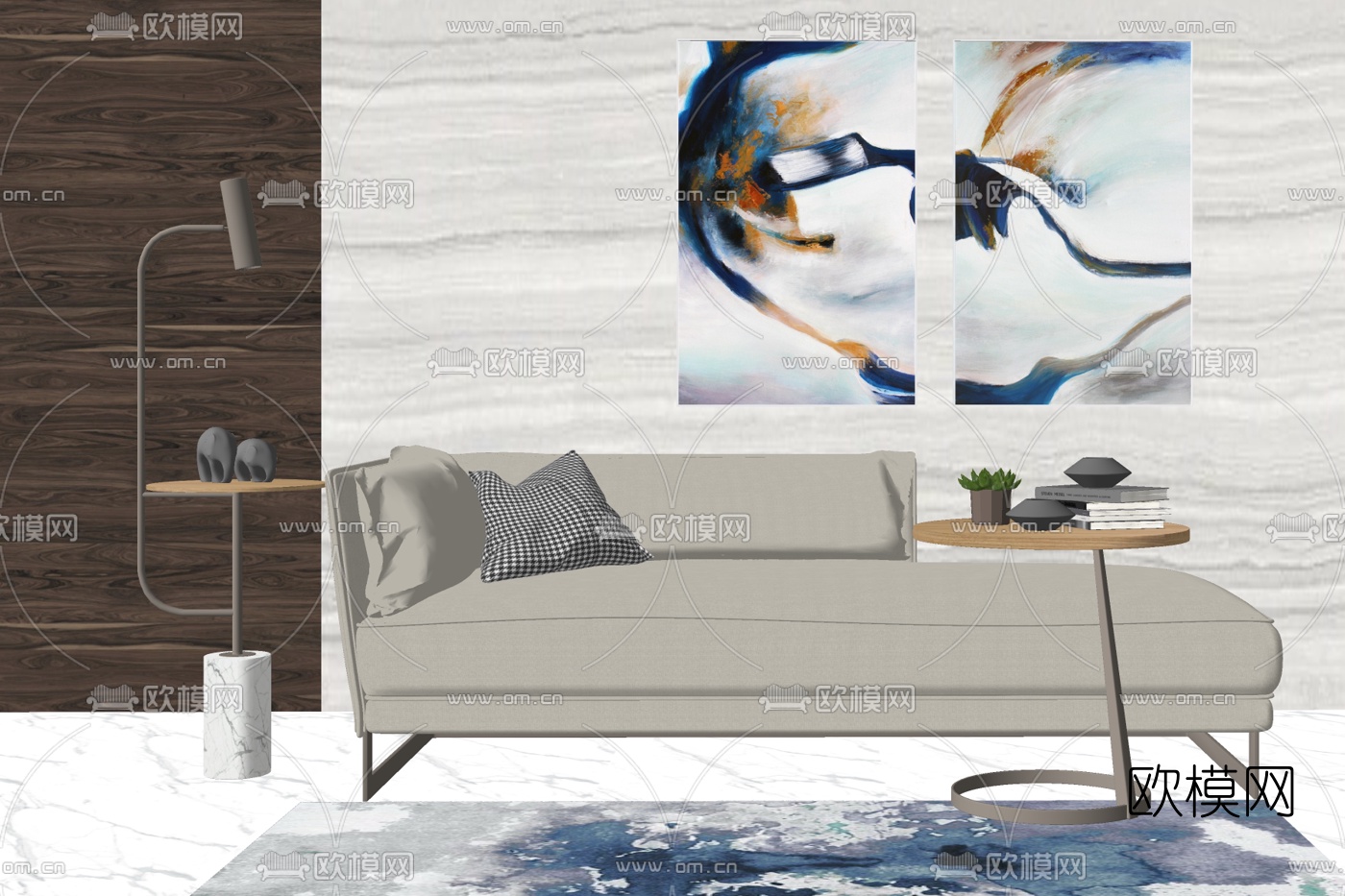 现代布艺贵妃椅su模型下载