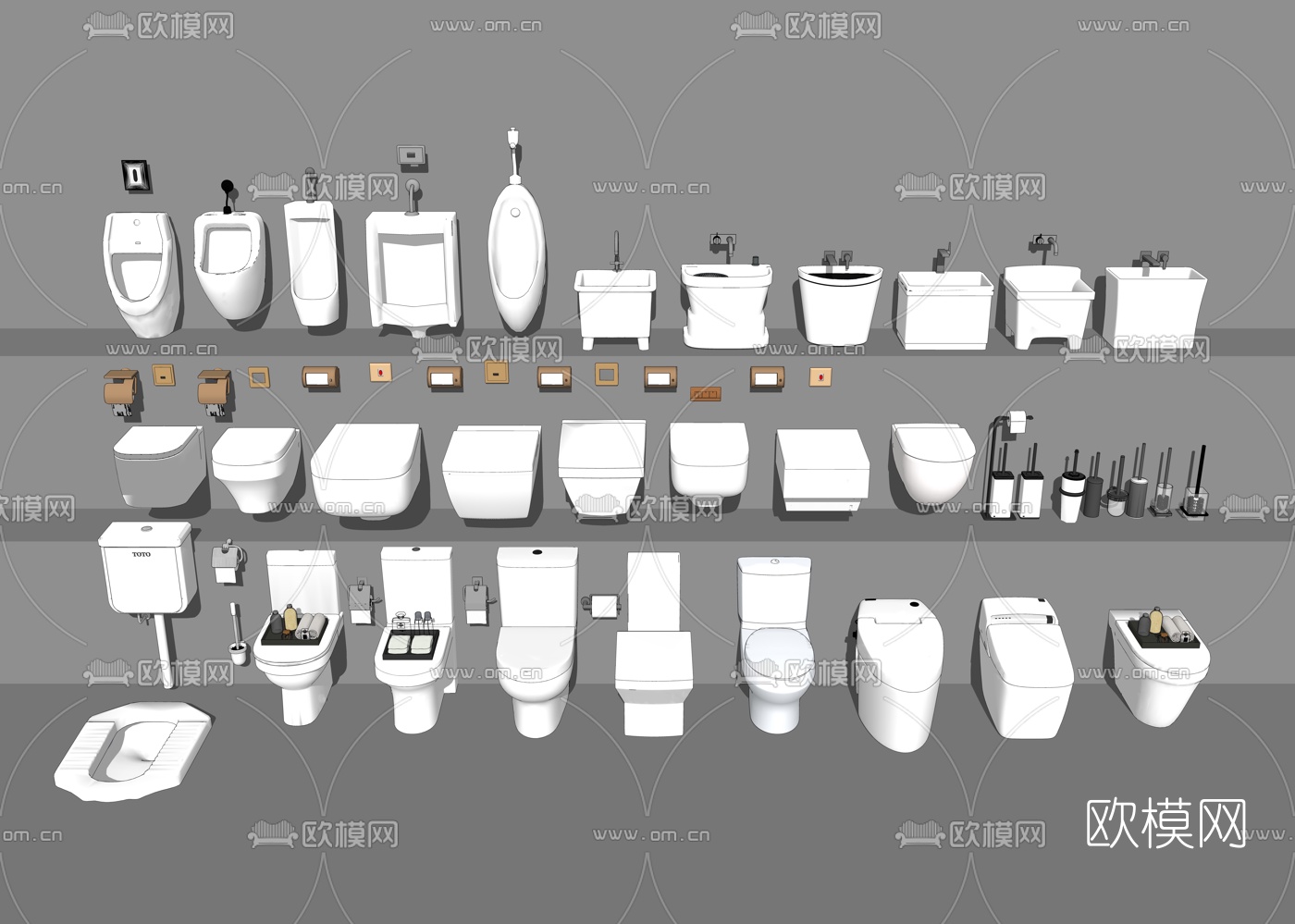 现代坐式马桶壁挂拖把池su模型下载