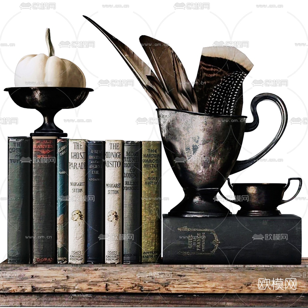 欧式古典书籍南瓜茶壶摆件3d模型