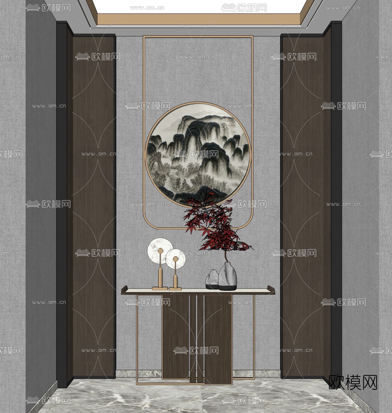 新中式玄关柜su模型下载