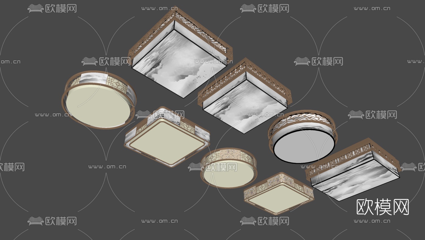 新中式轻奢吸顶灯su模型下载（渲染图2）
