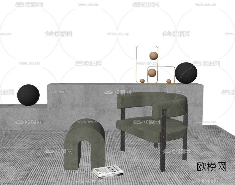 北欧布艺休闲椅su模型下载（渲染图2）