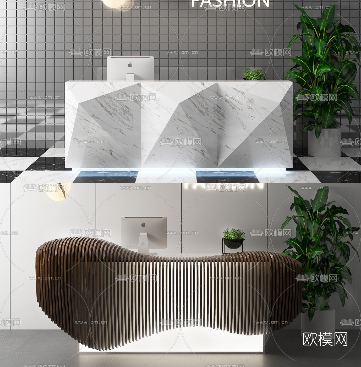 现代轻奢前台接待台3d模型下载（渲染图1）