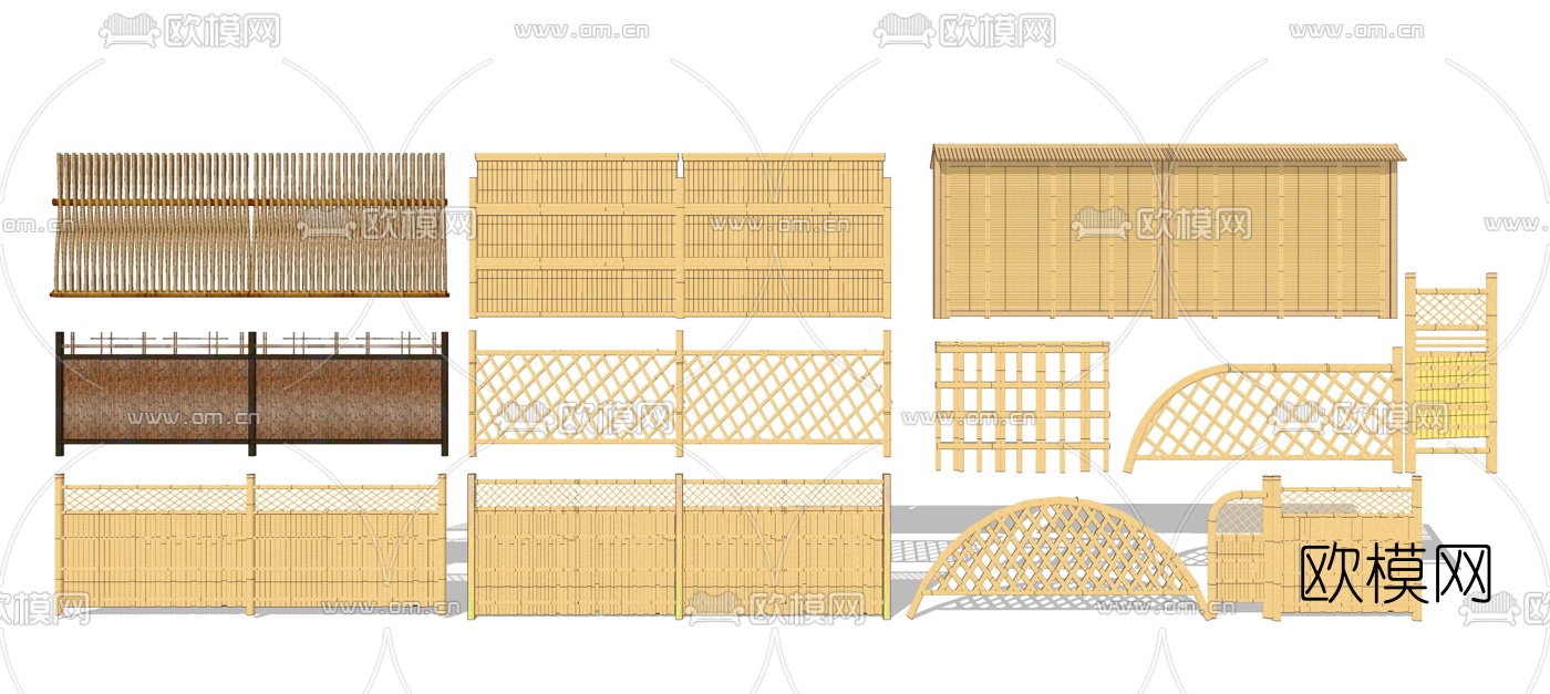 日式竹子栏杆围墙su模型下载