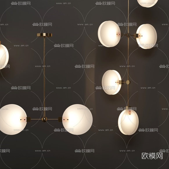 现代金属多头吊灯3d模型下载(渲染图2)