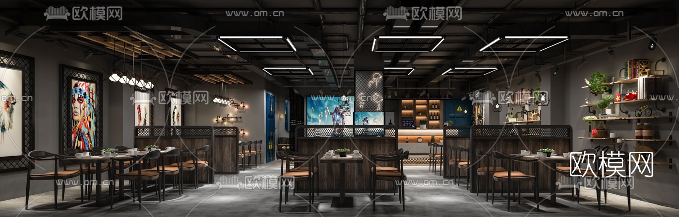 工业风主题餐厅免费3d模型下载