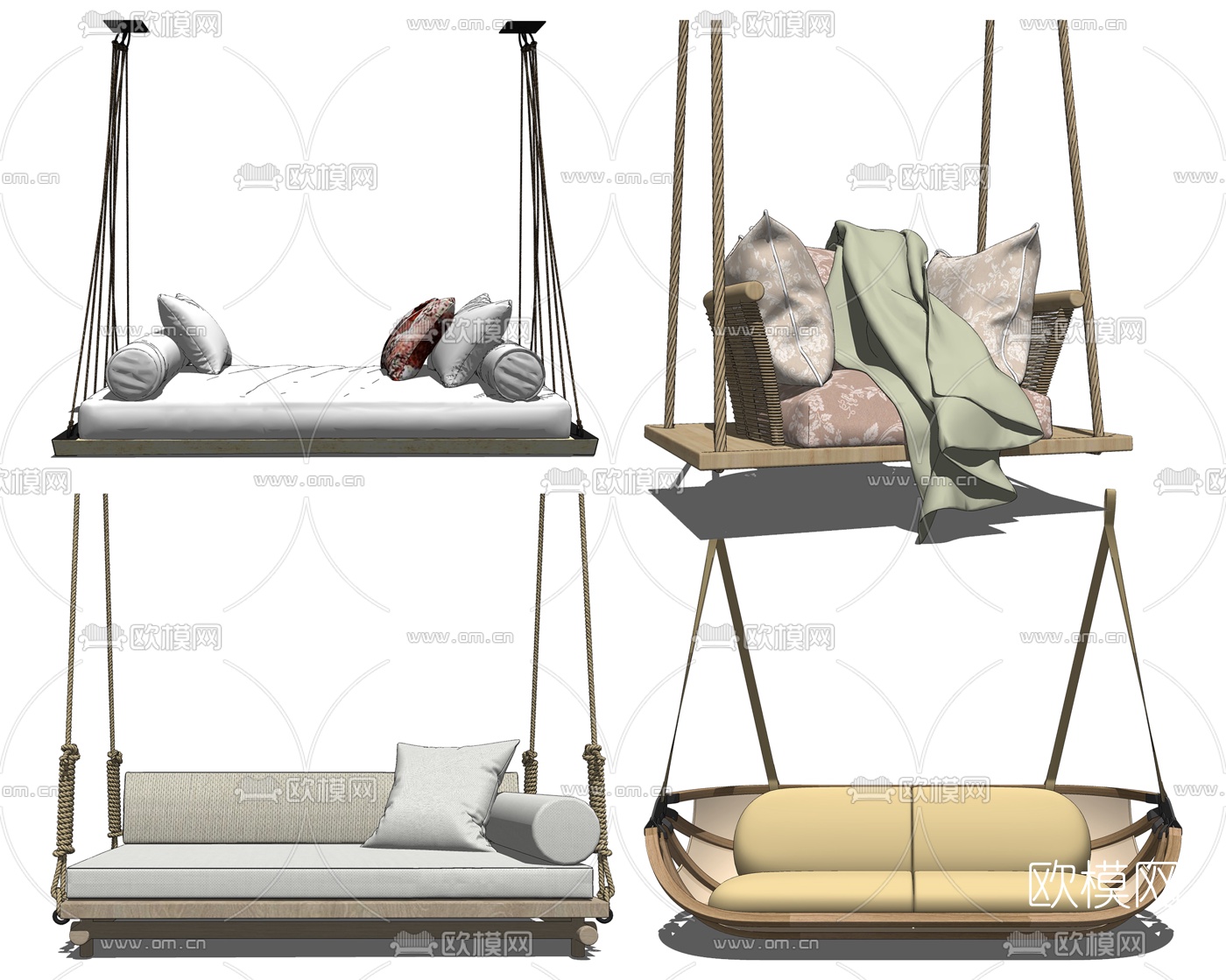 现代实木吊椅su模型下载（渲染图2）