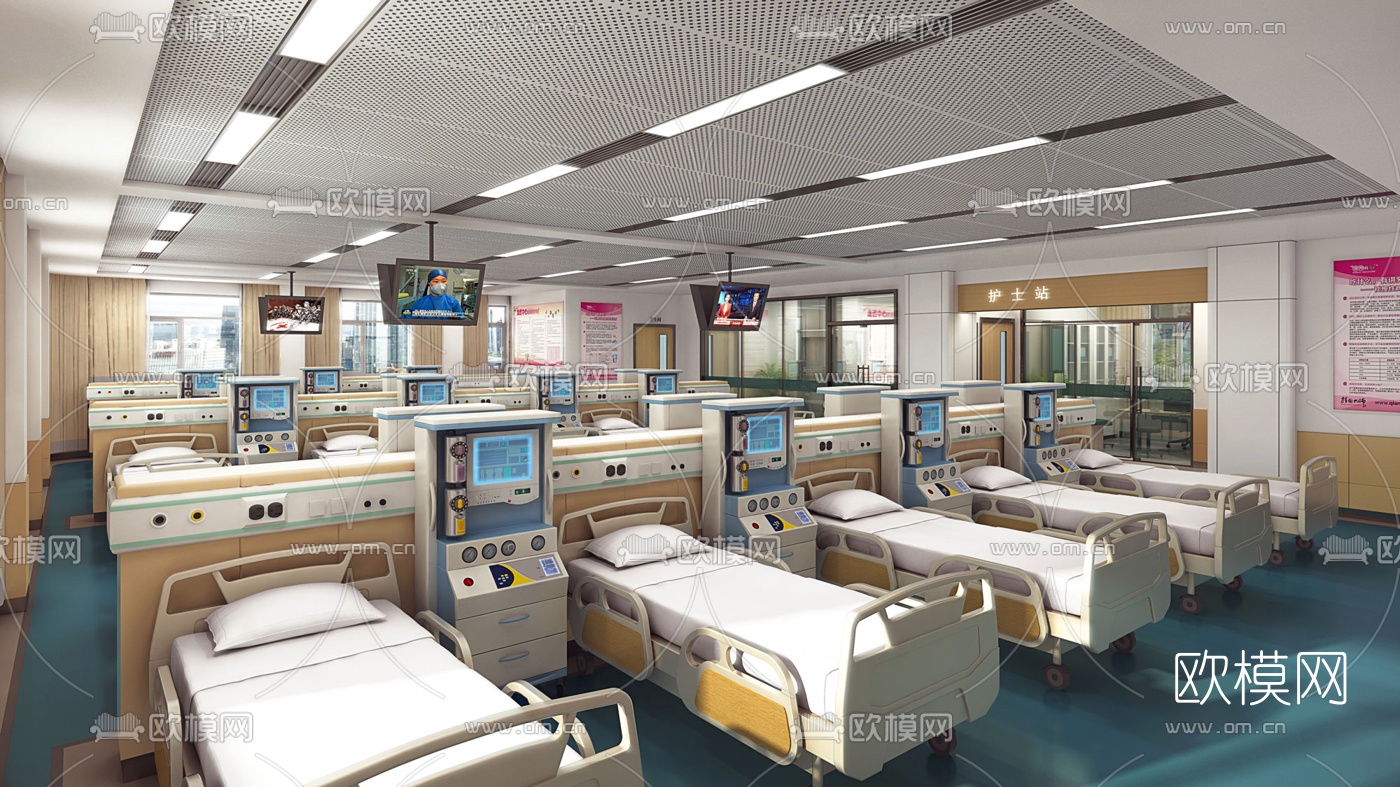 现代开放式医院病房3d模型